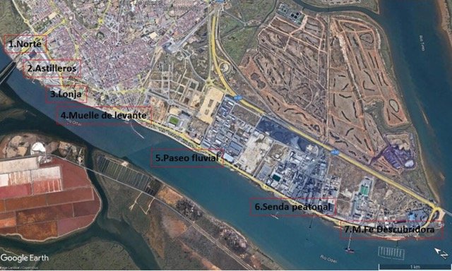 Las marismas de la ciudad de Huelva y el impacto del Muelle en tamano mediano