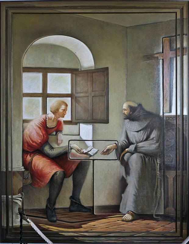 Colón y fray Juan Pérez en el Monasterio de la Rábida